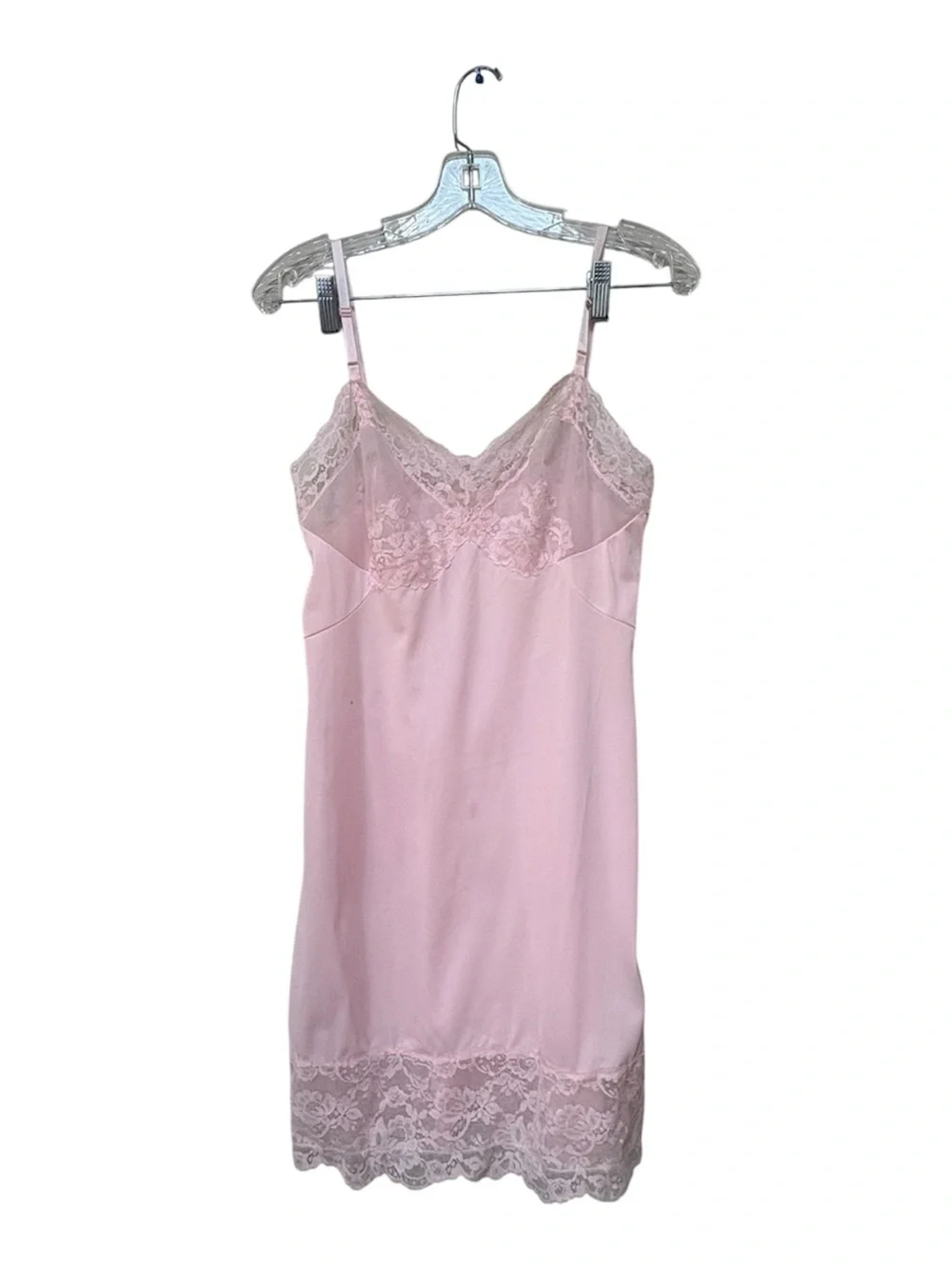 Vintage Vassarette Pink Lace Full Slip Dress Coquette Size 34